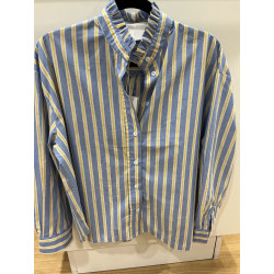 Chemise col victorien rayée bleu et jaune