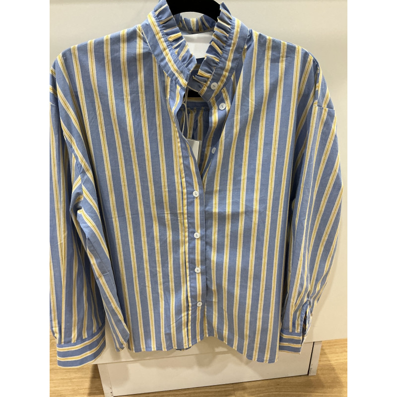 Chemise col victorien rayée bleu et jaune