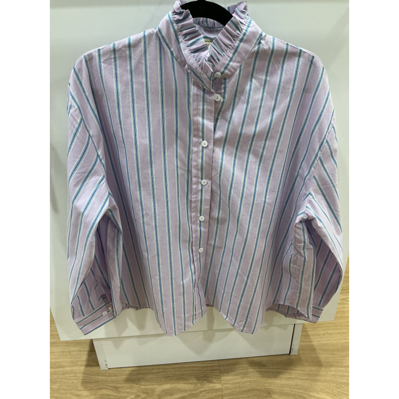 Chemise col victorien rayée lilas et bleu