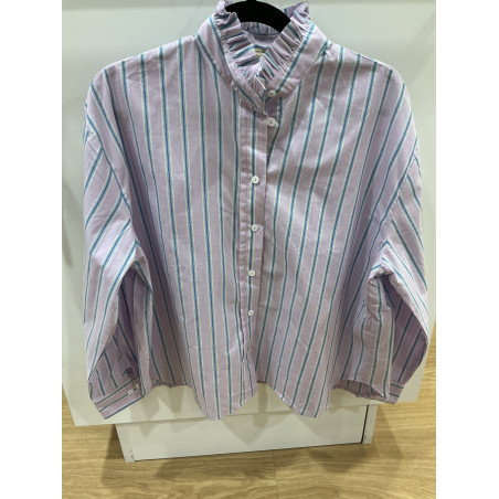 Chemise col victorien rayée lilas et bleu