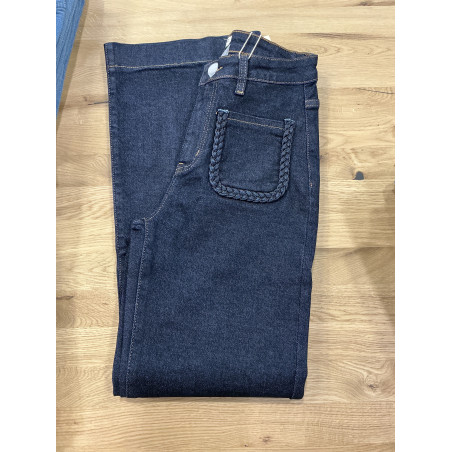 Jeans long large poches plaquées tresses brut