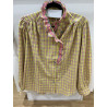 Chemise col volant carreaux rose et jaune