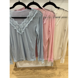 T-shirt col V dentelle (Doux et Chaud )