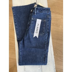 Jeans flared 7/8 poches plaquées bleu foncé