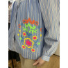 Chemise rayé bleu fleur coloré