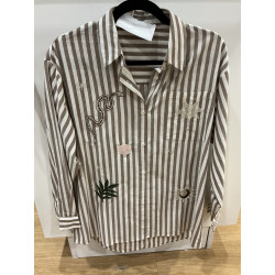 Chemise rayée taupe broderies