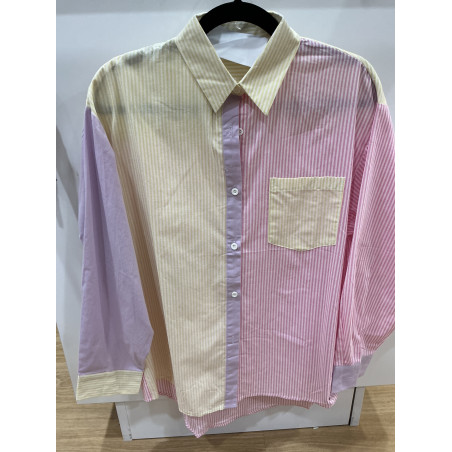 Chemise rayée rose , jaune , mauve