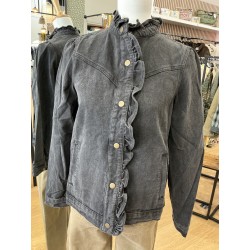 Veste en jeans noir col victorien