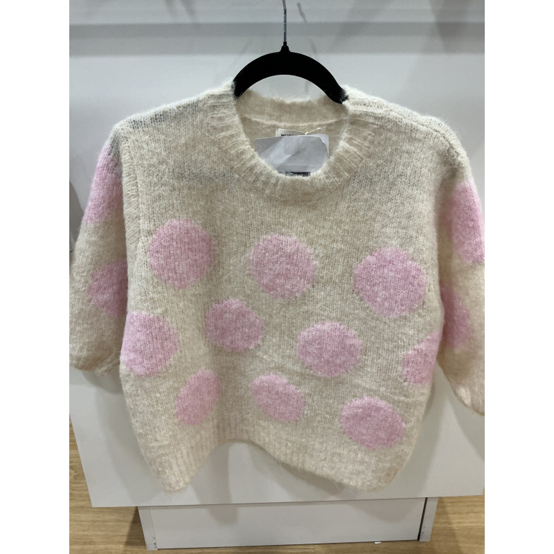 Pull écru pois rose