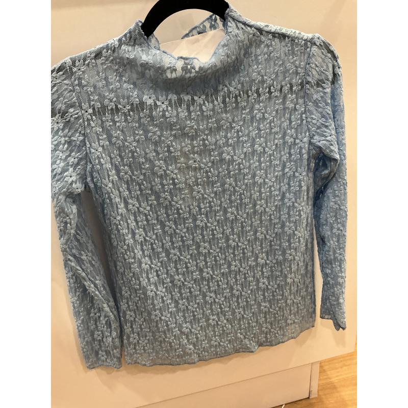 T-shirt dentelle bleu ciel