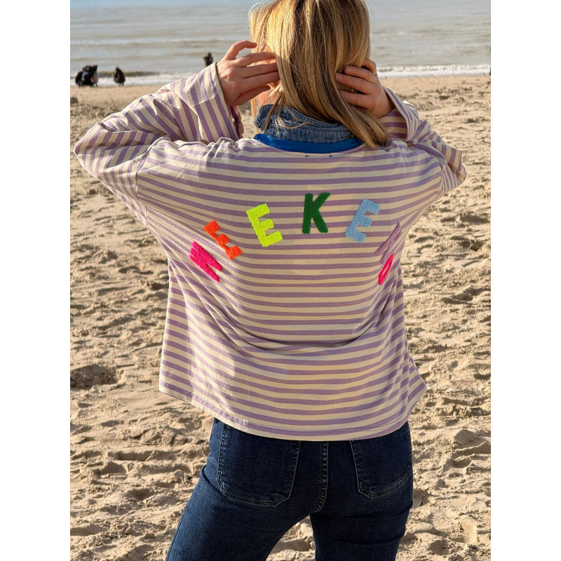 T-shirt sweat rayé mauve WEEK END