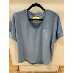 T-shirt col V éponge bleu