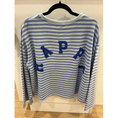 T-shirt sweat rayé bleu HAPPY