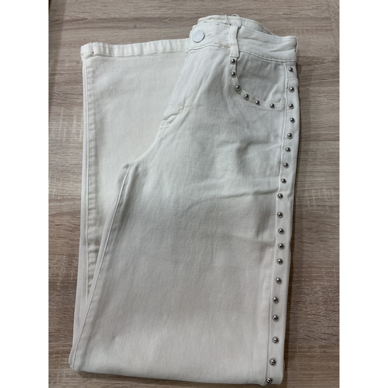 Jeans long large clous écru