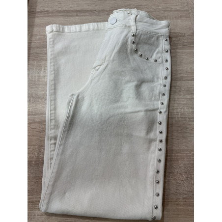 Jeans long large clous écru