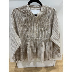 Chemise rayée beige col mao