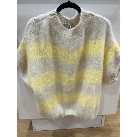 Pull nuage rayé beige et jaune
