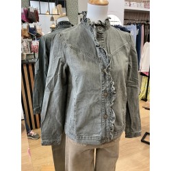 Veste en jeans kaki clair col victorien