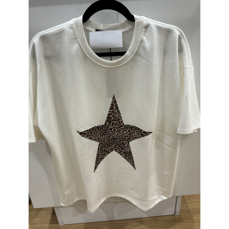 T-shirt sweet blanc étoile léopard
