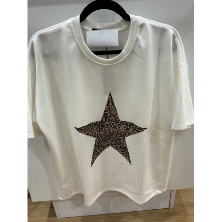 T-shirt sweet blanc étoile léopard