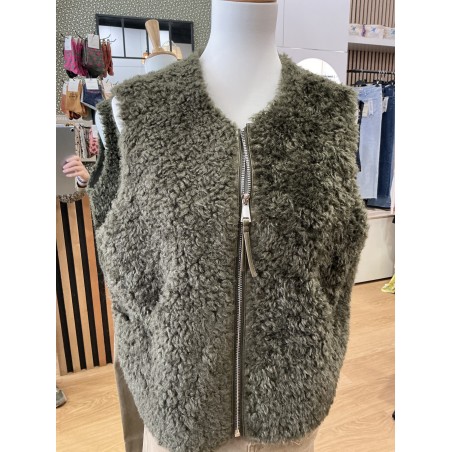 Gilet sans manches moumoute kaki