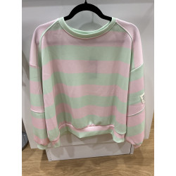 Sweat rayé rose et vert pastel