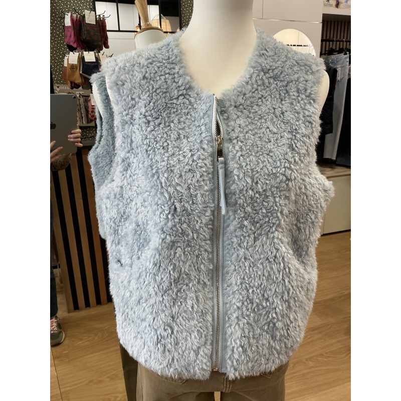 Gilet sans manches moumoute bleu ciel