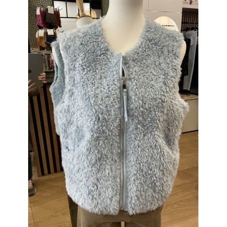 Gilet sans manches moumoute bleu ciel
