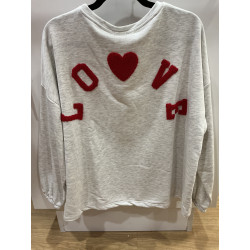Sweat uni gris clair LOVE rouge