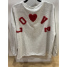 Sweat uni gris clair LOVE rouge