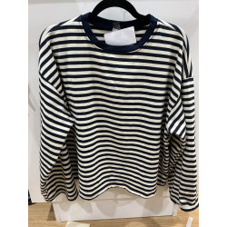 T-shirt sweat mariniere écru et marine