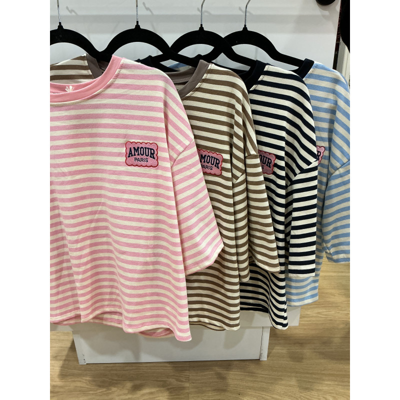 T-shirt rayé AMOUR manches courtes