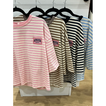 T-shirt rayé AMOUR manches courtes