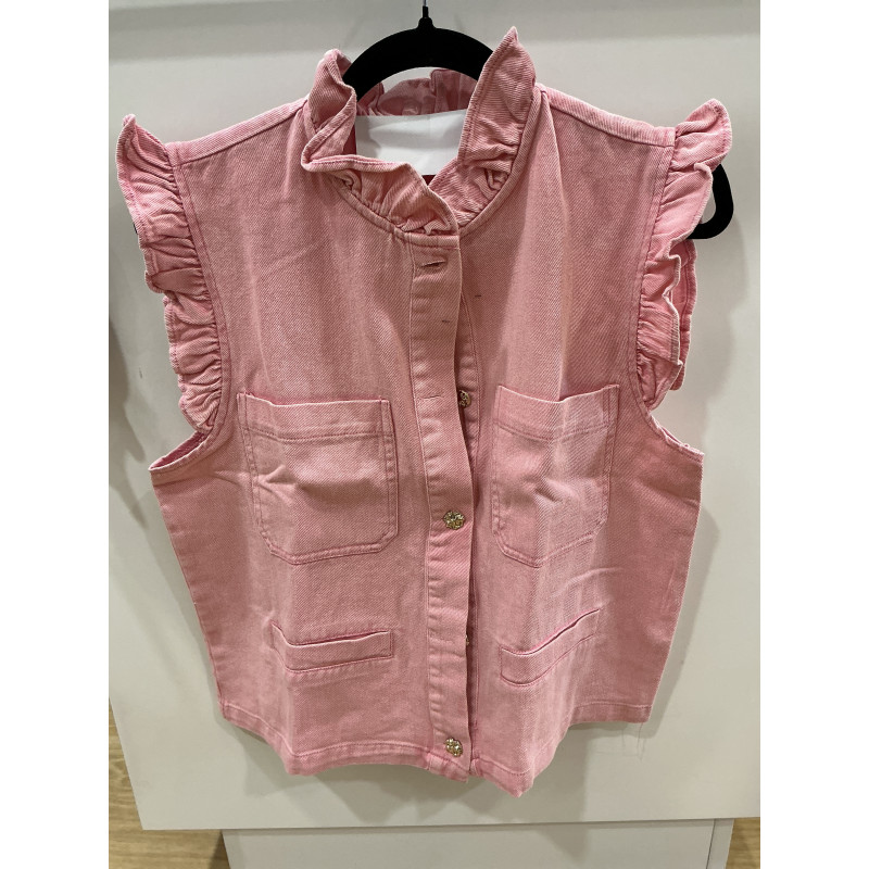 Veste sans manches rose col victorien
