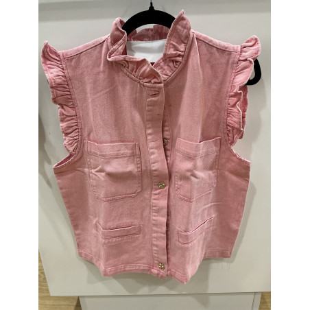 Veste sans manches rose col victorien
