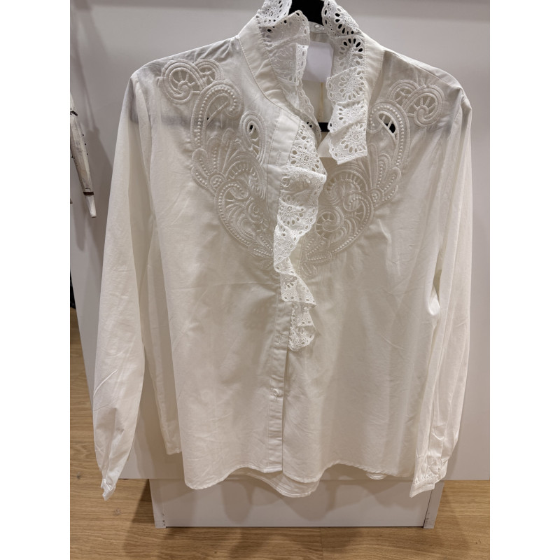 Chemise col victorien broderie anglaise blanche