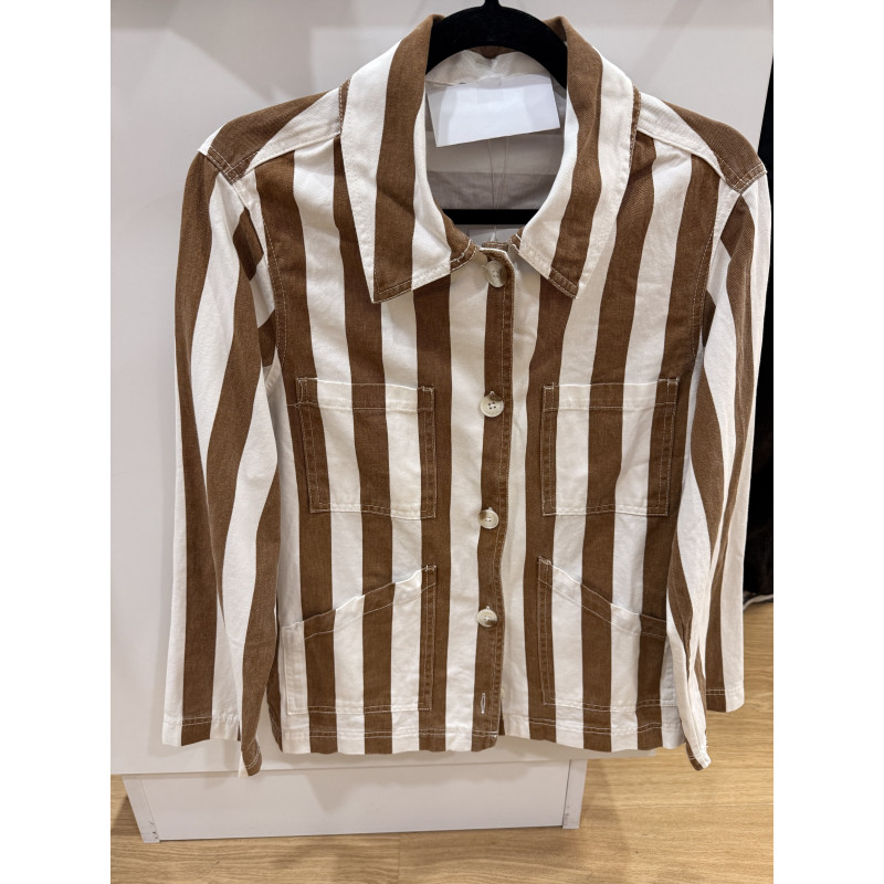 Surchemise rayée camel et écru