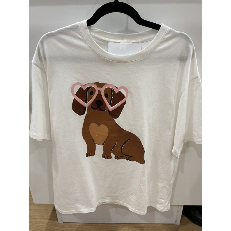 T-shirt Teckel lunettes coeurs