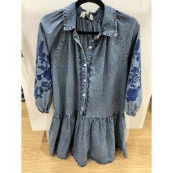 Robe Stephanie jeans et broderies bleu