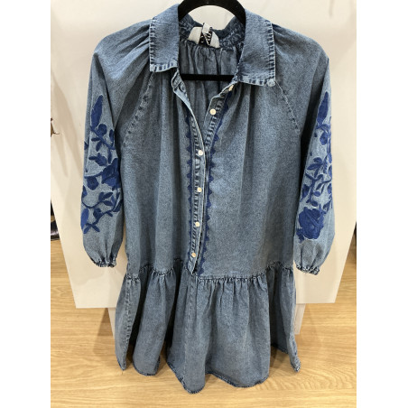 Robe Stephanie jeans et broderies bleu