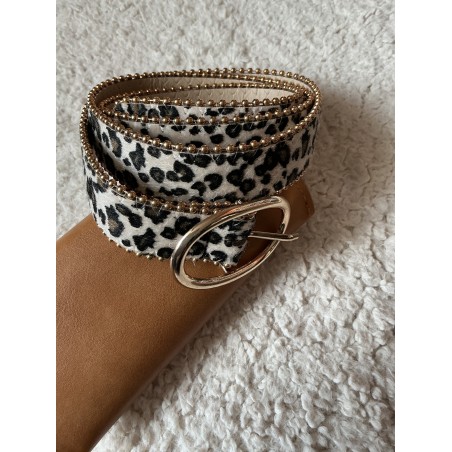Ceinture léopard écru et doré