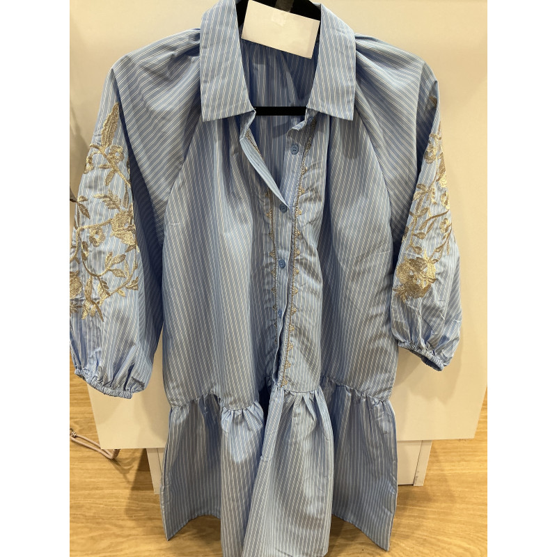 Robe rayée bleu broderies doré
