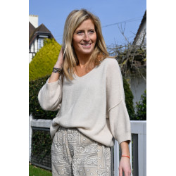 Pull col V Alpaga Beige