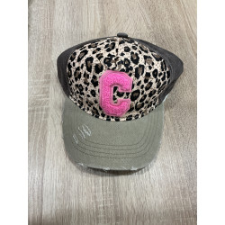 Casquette léopard beige tauope , C rose fluo