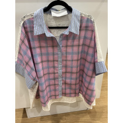 Chemise manches courtes carreaux et dentelle