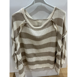 Pull rayé écru et beige