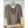Sweat manches courtes léopard taupe et rose