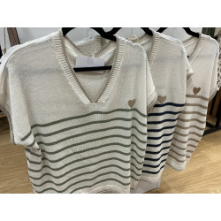 Pull mariniere et colV et encolure doré