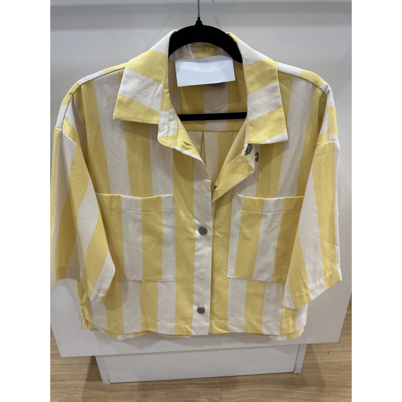 Surchemise rayée jaune manches courtes