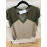 T-shirt col V tri color kaki